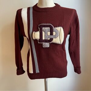 Vintage 1950s Dehen Knitting Co Cheerleader Sweater DP Letterman Megaphone Small